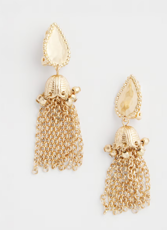CHICO'S CLIP-ON GOLD TASSELL CHAIN EARRINGS