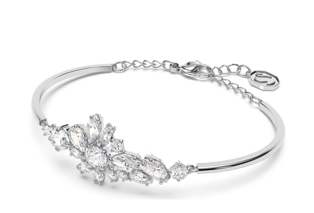 Swarovski Gema bangle Mixed cuts, Flower, White, Rhodium plated