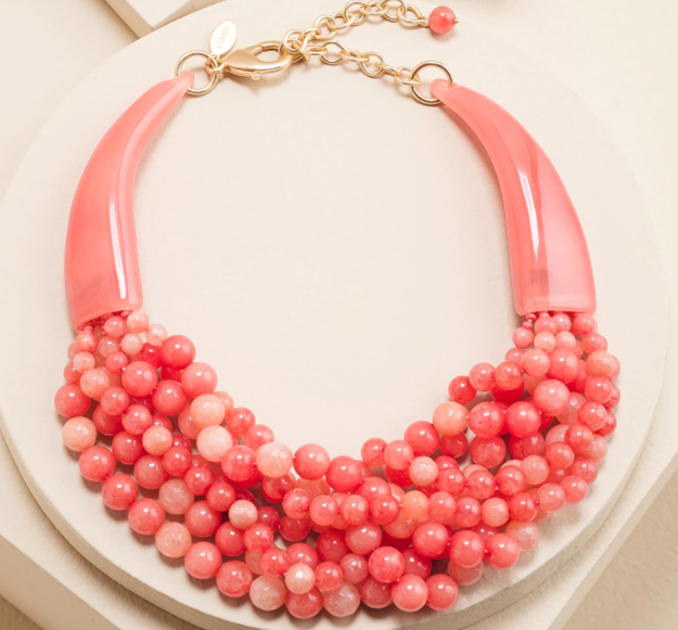 CHICO'S FAUX CORAL MULTI BIB NECKLACE