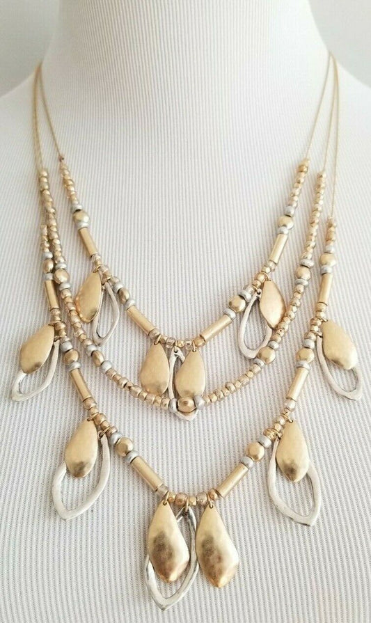 CHICO'S MIXED-METAL LEAF ILLUSION NECKLACE