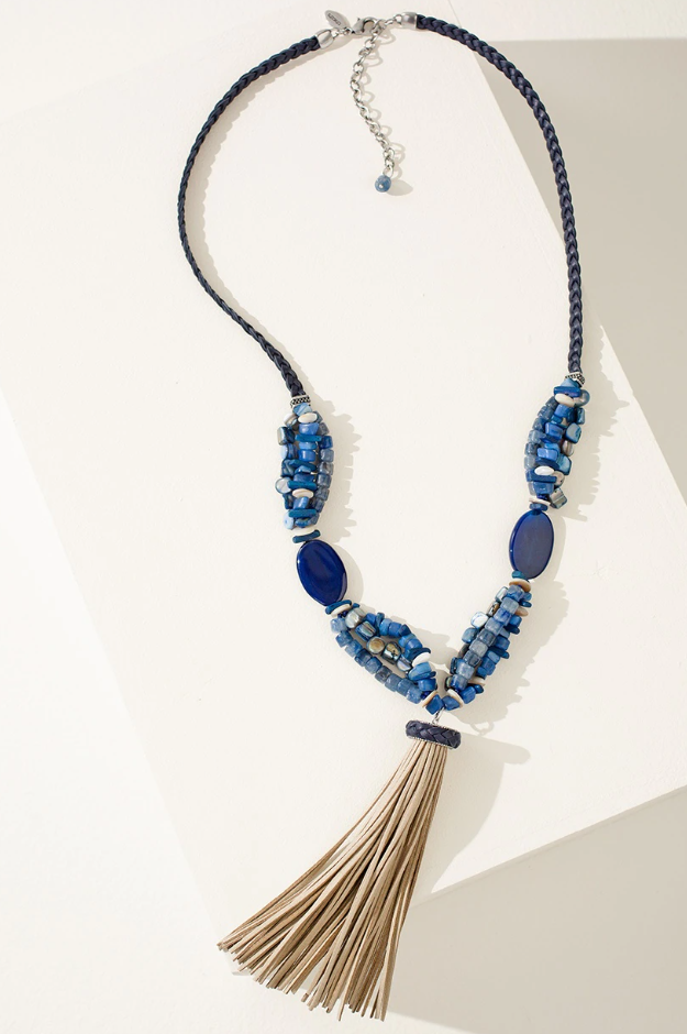 CHICO'S LONG LEATHER TASSEL NECKLACE