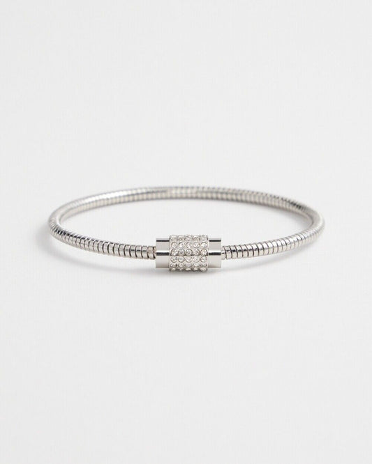 CHICO'S SILVER TONE PAVE BARREL BRACELET