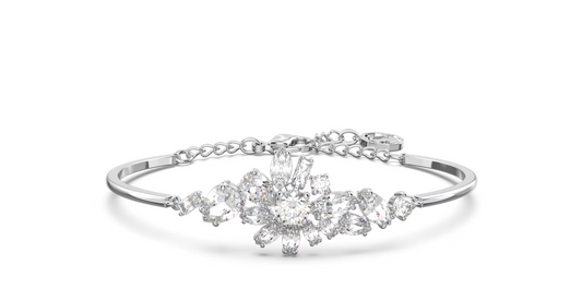 Swarovski Gema bangle Mixed cuts, Flower, White, Rhodium plated