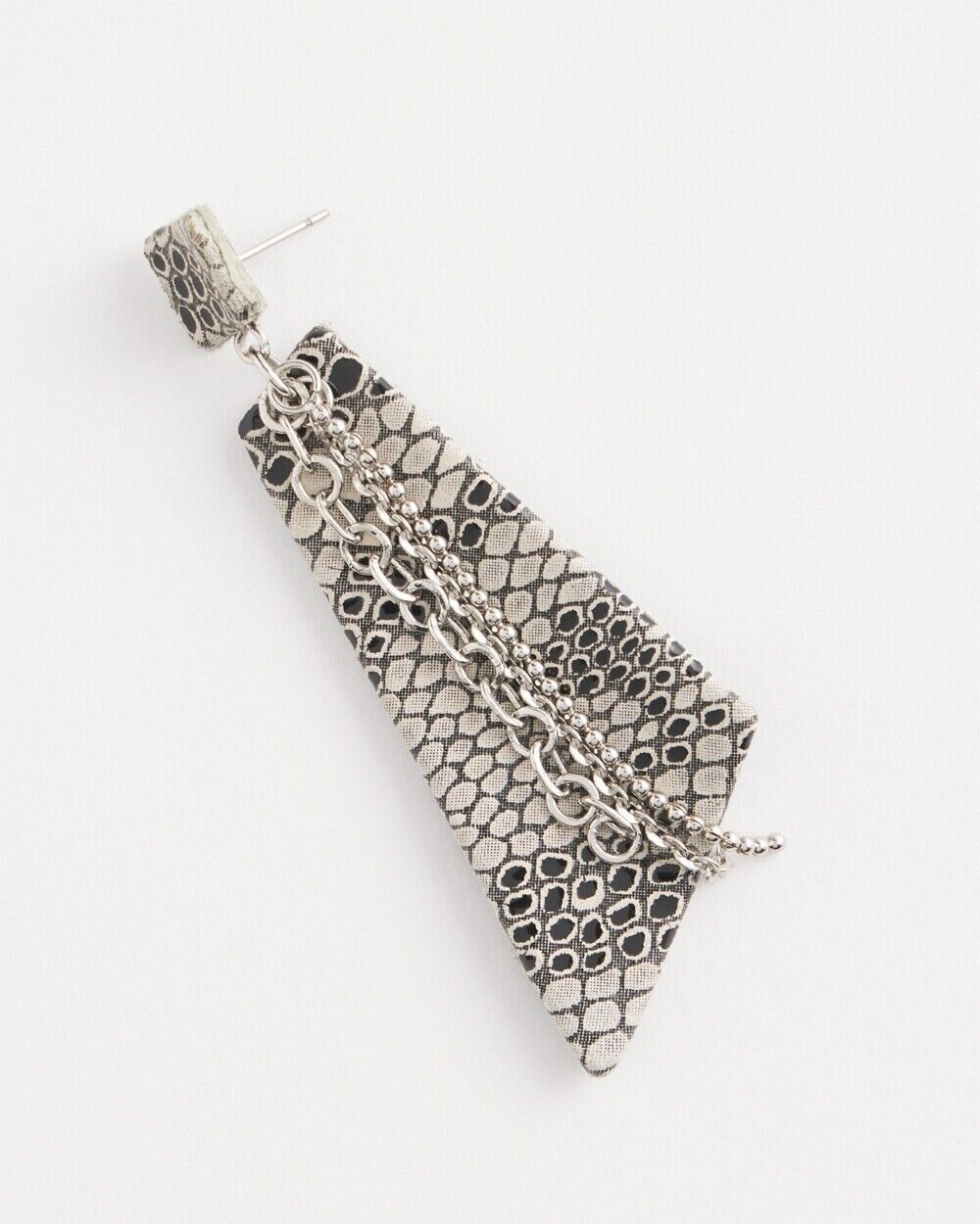 CHICO'S NO DROOP SNAKEPRINT LEATHER & CHAIN DROP EARRINGS