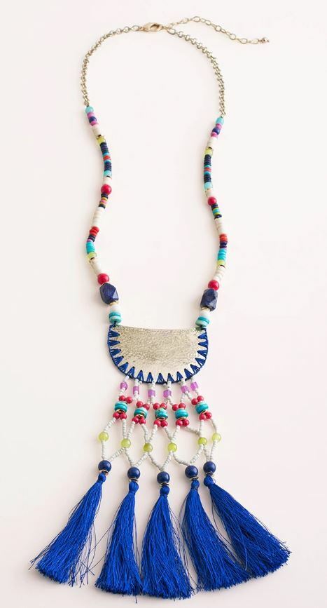 CHICO'S COLORFUL SEED BEAD TASSEL PENDANT NECKLACE
