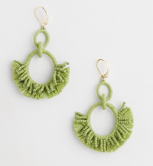 CHICO'S NO DROOP GREEN RAFFIA WRAP EARRINGS
