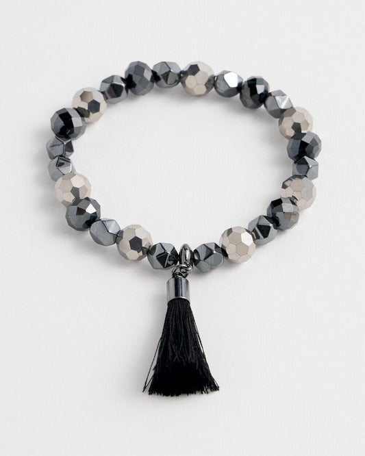 CHICO'S BLACK BEADED TASSEL BRACELET
