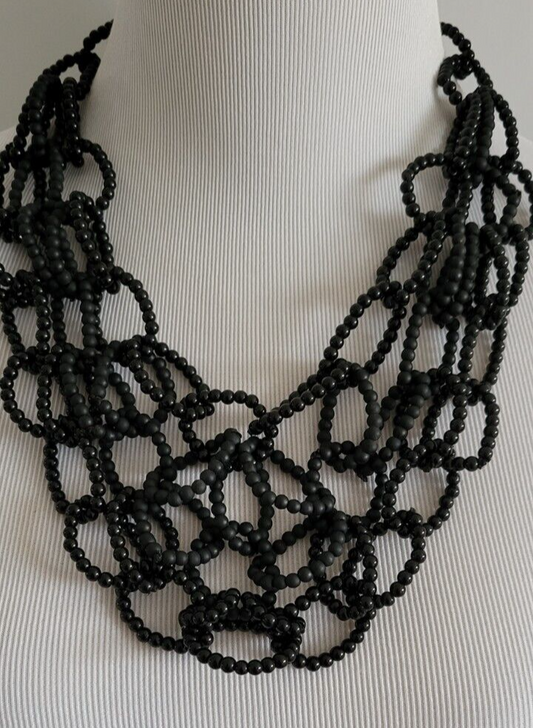 CHICO'S BLACK BEADED MULTISTRAND NECKLACE