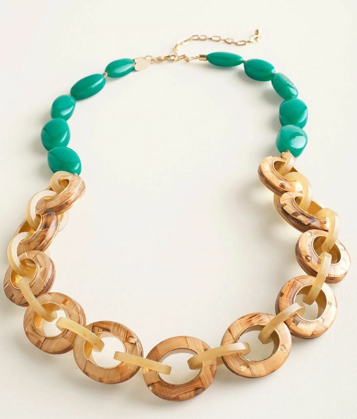 CHICO'S GREEN AND NEUTRAL CIRCLET NECKLACE