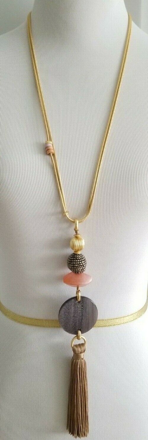 CHICO'S LONG COLORFUL BEADED TASSEL NECKLACE