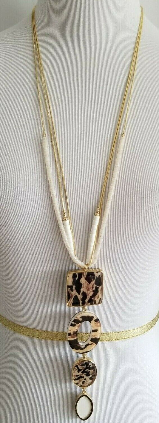 CHICO'S ANIMAL-PRINT LONG PENDANT NECKLACE