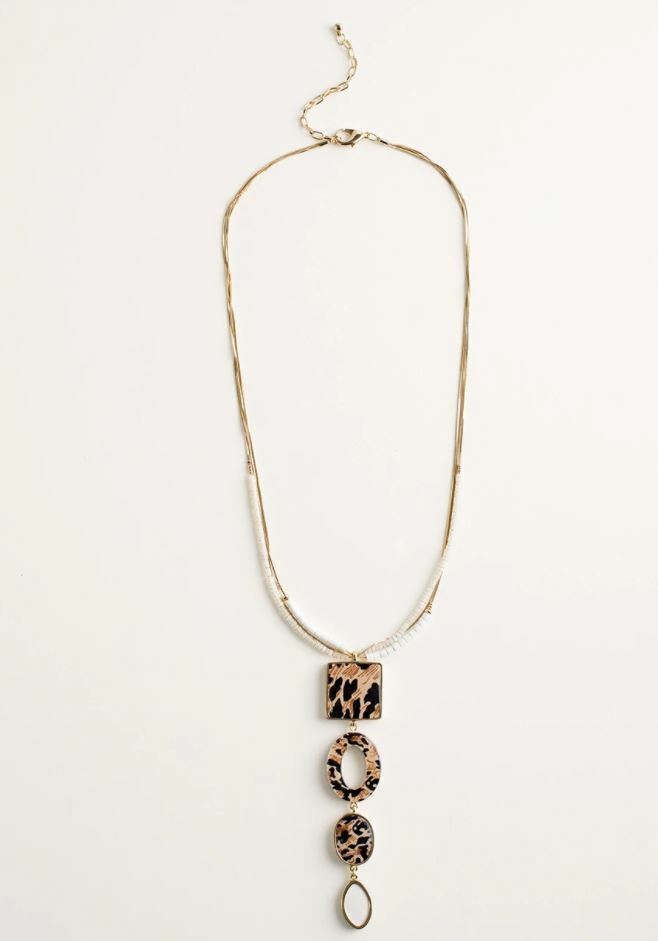 CHICO'S ANIMAL-PRINT LONG PENDANT NECKLACE