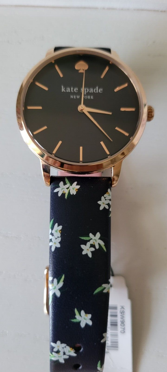 Kate Spade New York Metro Navy Three-Hand Floral Leather Watch