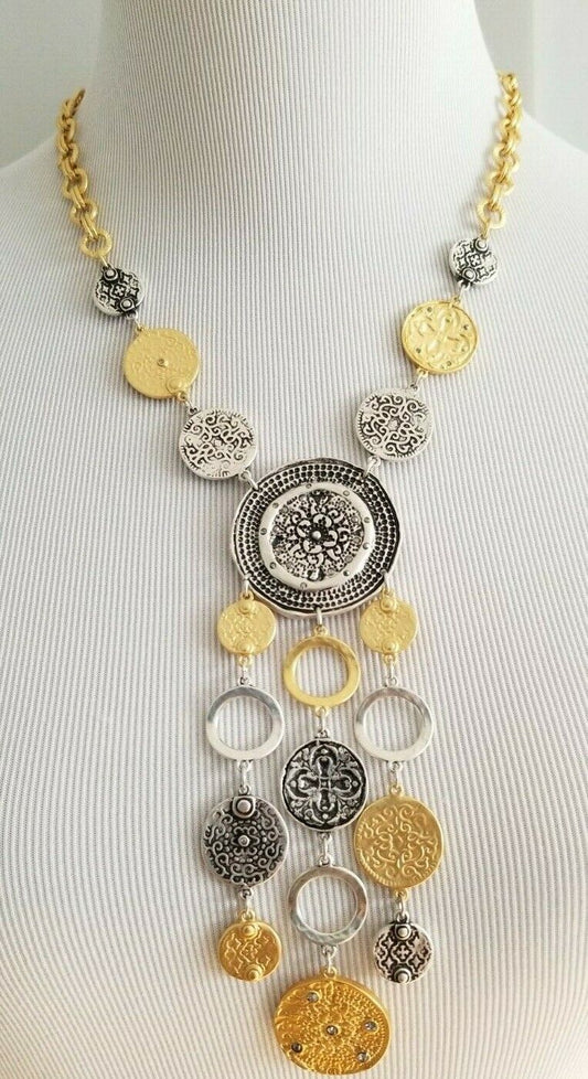 CHICO'S TEXTURED MIXED-METAL BIB NECKLACE