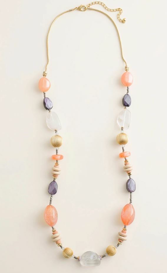 CHICO'S LONG COLORFUL BEADED SINGLE-STRAND NECKLACE
