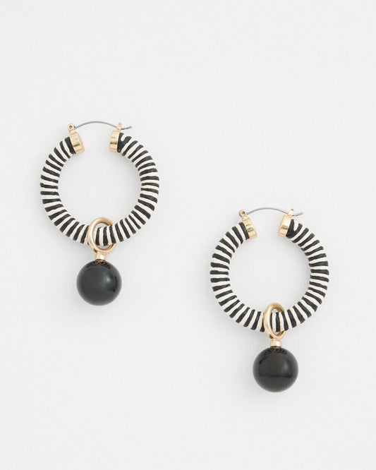 CHICO'S NO DROOP CONVERTIBLE BLACK AND WHITE HOOPS EARRINGS