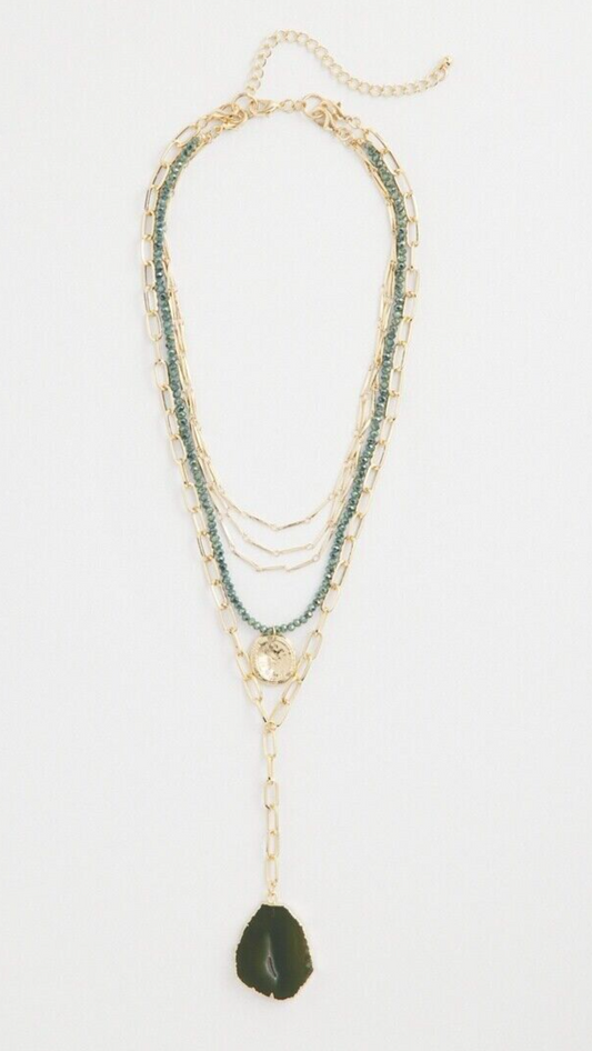 CHICO'S GREEN STONE CONVERTIBLE PENDANT NECKLACE