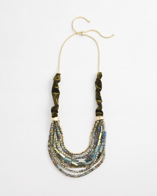 CHICO'S VELVET BEADED STATEMENT NECKLACE