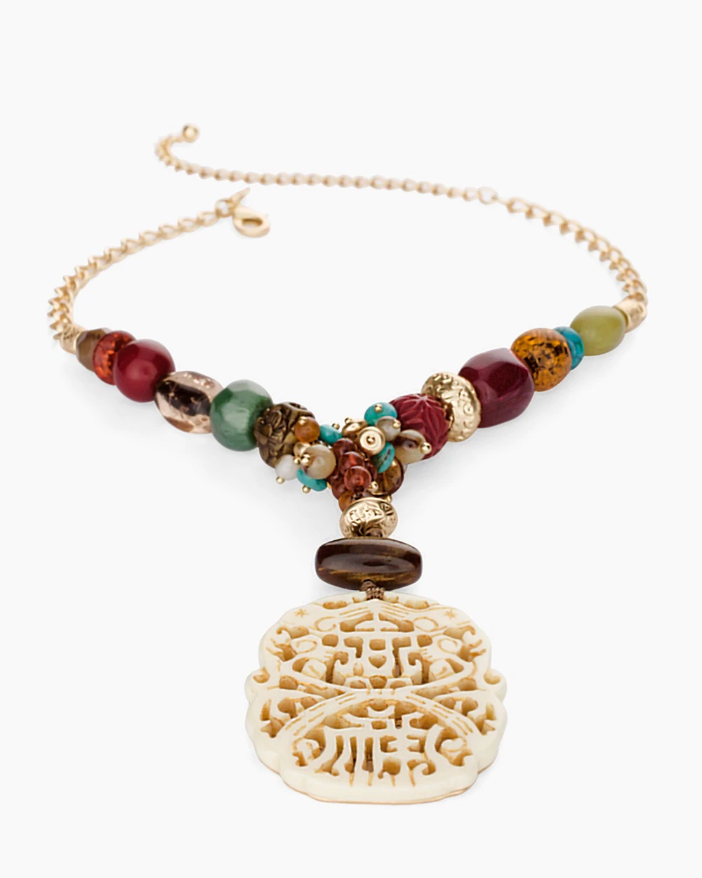 CHICO'S SHORT MULTI-COLORED TEXTURED PENDANT NECKLACE