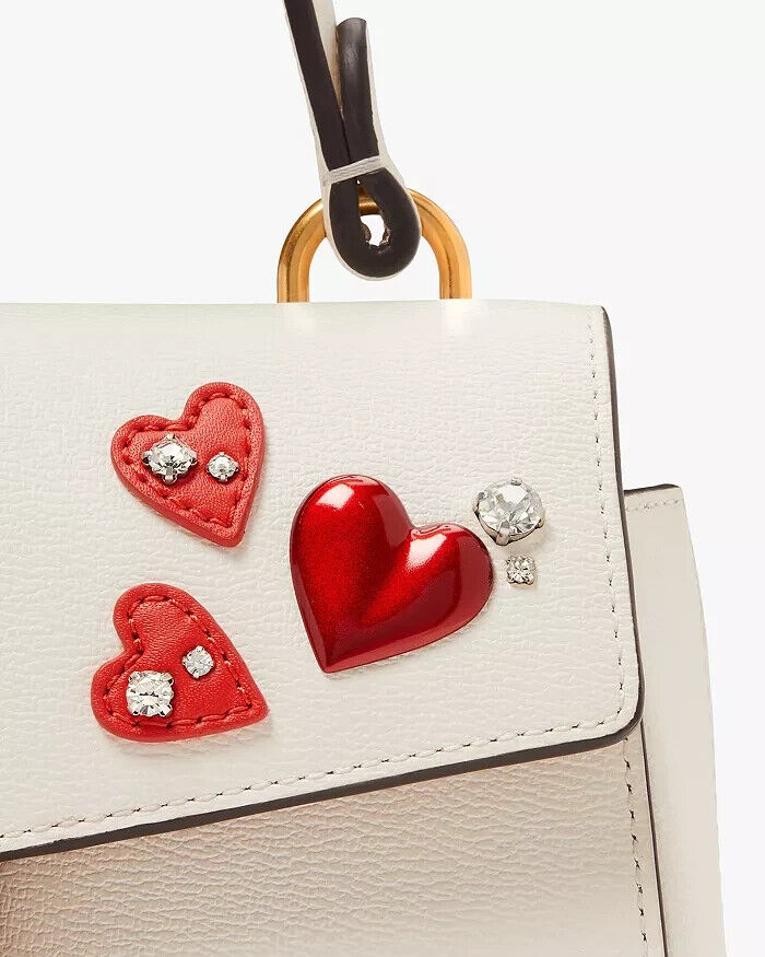 Kate Spade New York Katy Heart Embellished Texture Leather Small Top Handle Bag
