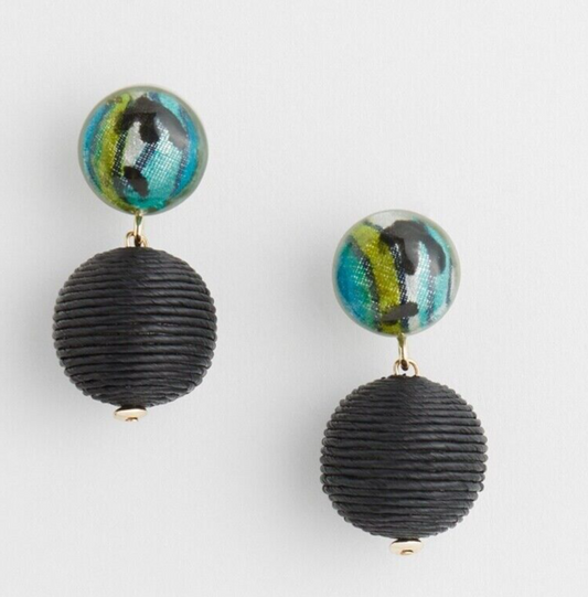 CHICO'S RAFFIA WOOD DROOP EARRINGS