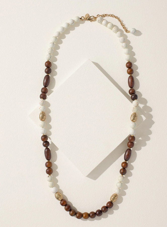 CHICO'S HOWLITE AND WOOD LONG NECKLACE