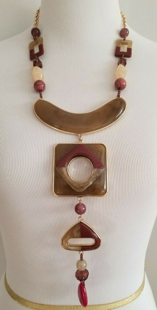 CHICO'S WARM-TONE MULTI-COLORED BEADED BIB NECKLACE