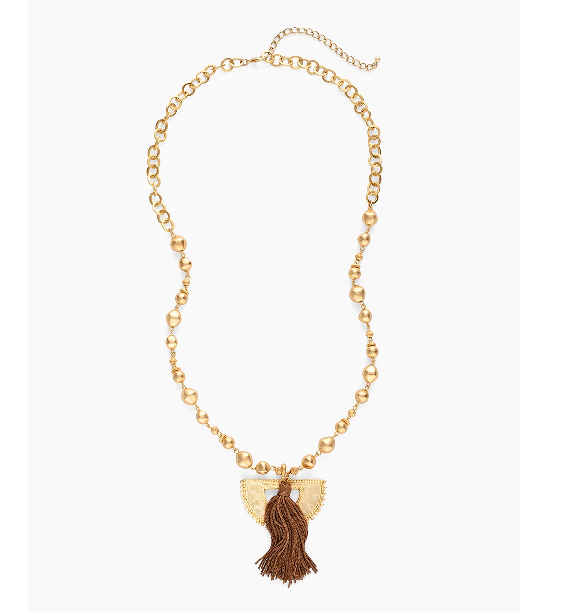 CHICO'S LONG GOLD-TONE TEXTURED TASSEL NECKLACE