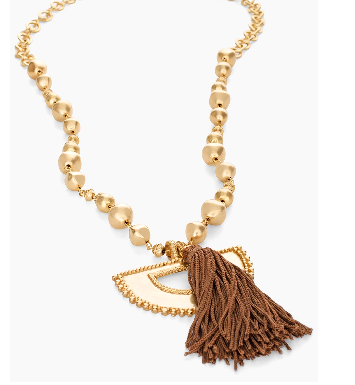 CHICO'S LONG GOLD-TONE TEXTURED TASSEL NECKLACE