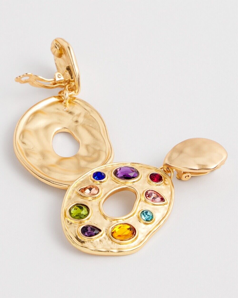 CHICO'S MULTICOLOR GOLD TONE CLIP ON DROP EARRINGS