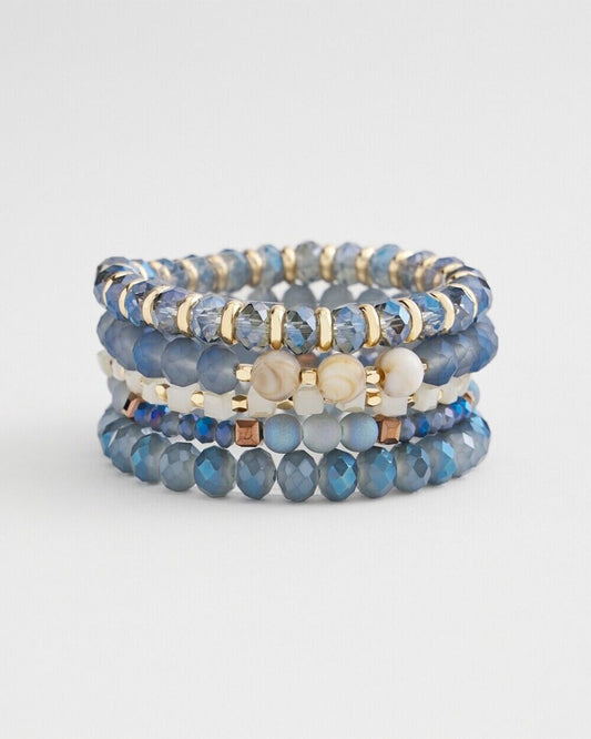 CHICO'S SET OF FIVE BLUE STRETCH BRACELET