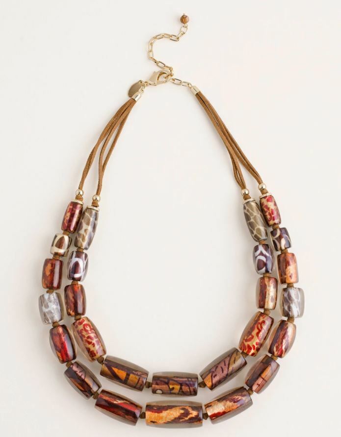 CHICO'S MULTI-STRAND MIXED-PRINT BEADED NECKLACE