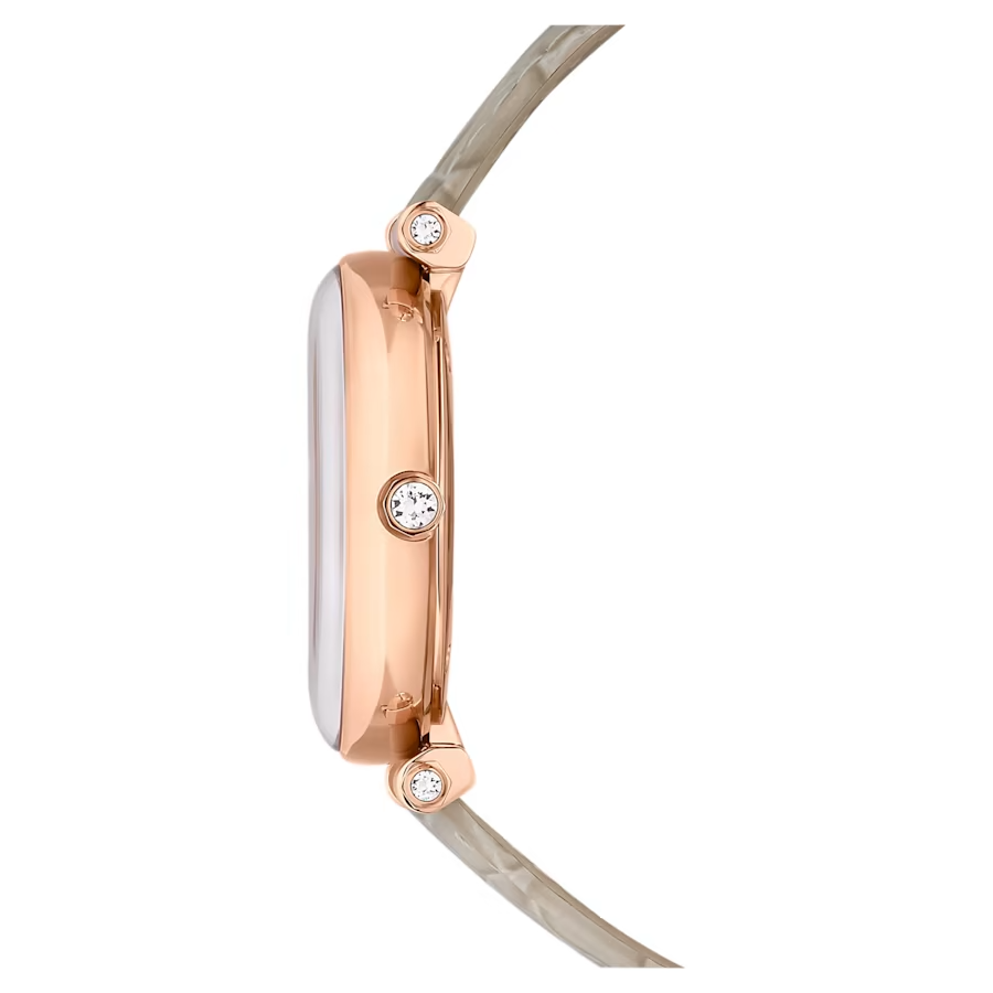 Swarovski Crystalline Wonder watch Swiss Made, Leather strap, Beige, Rose gold