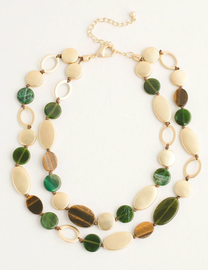 CHICO'S GREEN MULTICOLORED DOUBLE-STRAND NECKLACE