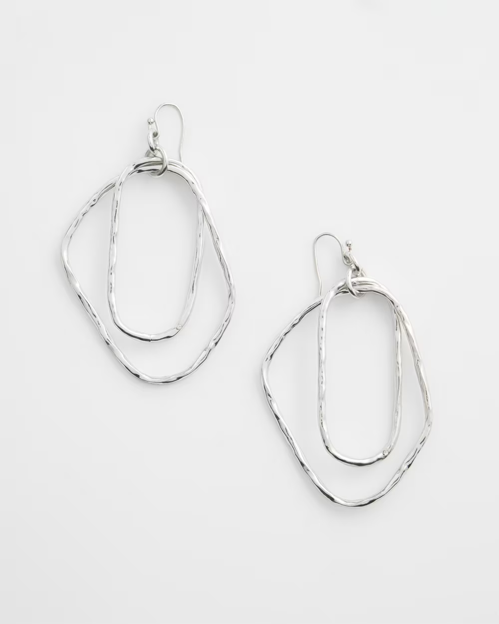 CHICO'S SILVER TONE TEXTURED DROP EARRINGS