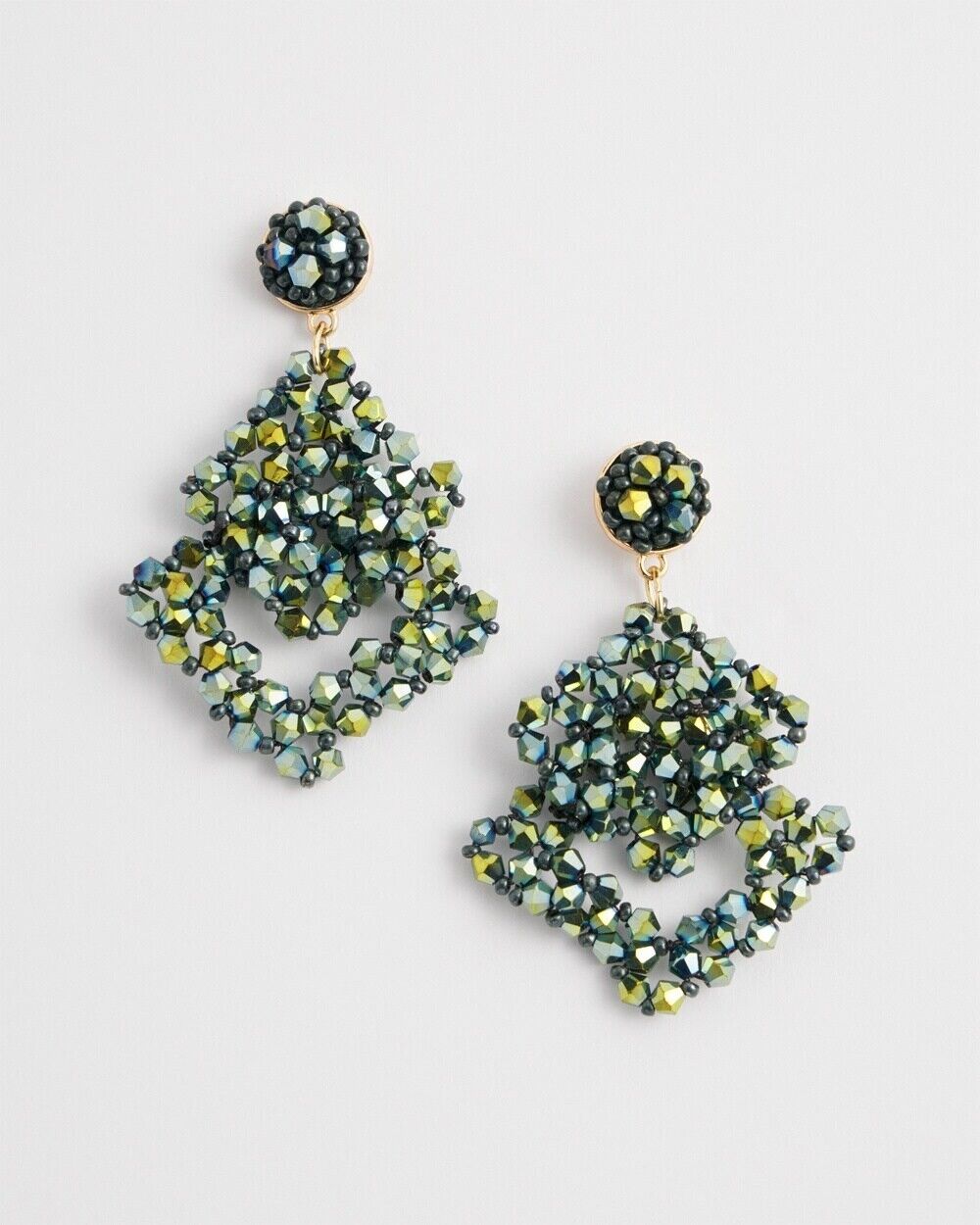 CHICO'S NO DROOP BLUE-GREEN JEWELED DROP EARRINGS