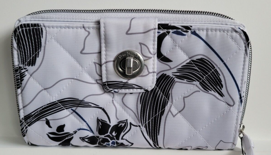 Vera Bradley RFID Turnlock Wallet Twilight Garden Black White Gray