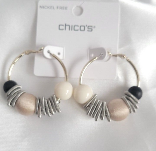 CHICO'S BLACK & NEUTRAL HOOP EARRINGS