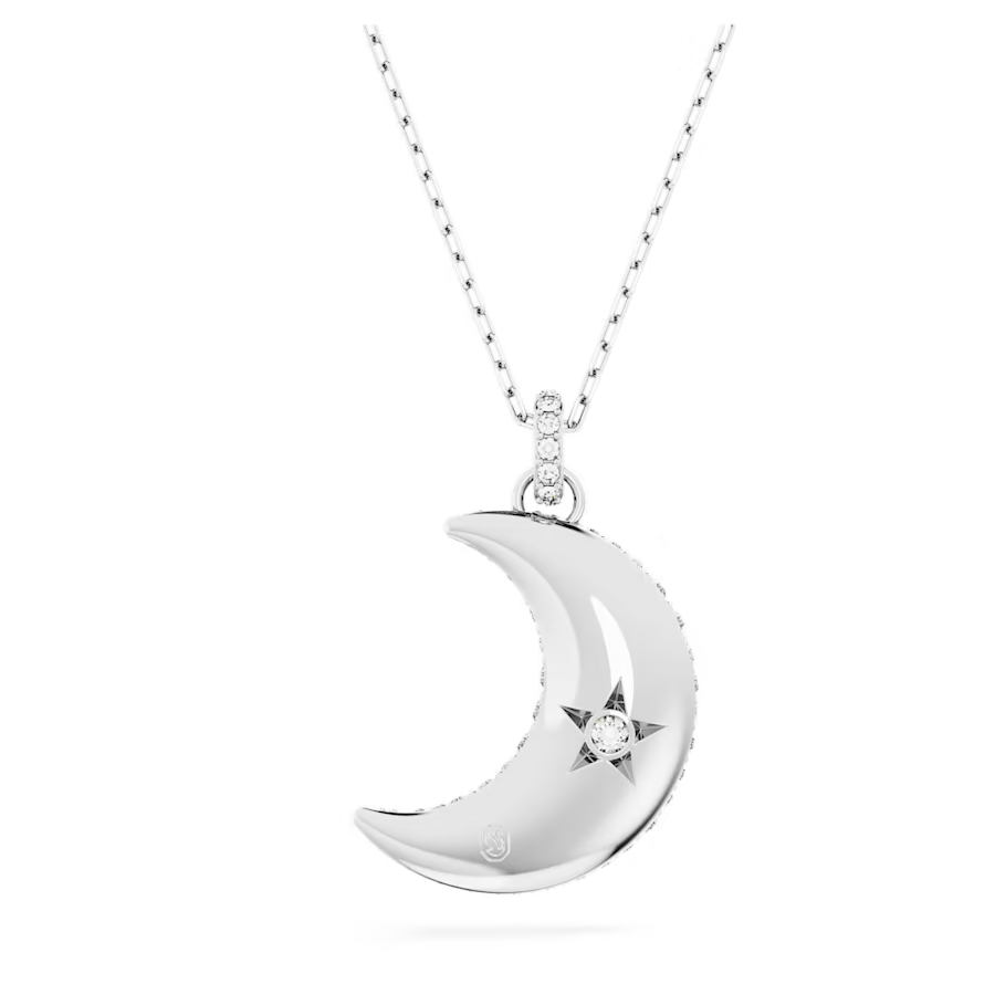 Swarovski Luna pendant Moon, White, Rhodium plated