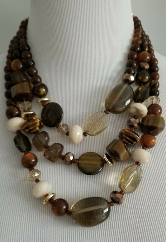 CHICO'S FAUX-TIGER EYE MULTI-STRAND NECKLACE
