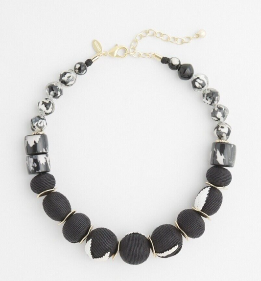 CHICO'S EMBROIDERED RAFFIA NECKLACE