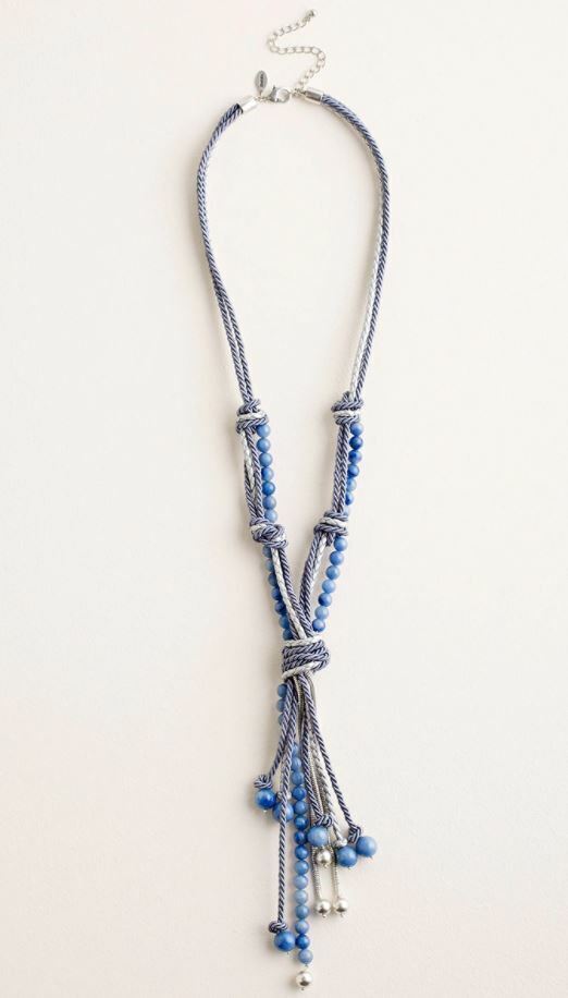 CHICO'S BLUE AND SILVERTONE TASSEL PENDANT NECKLACE