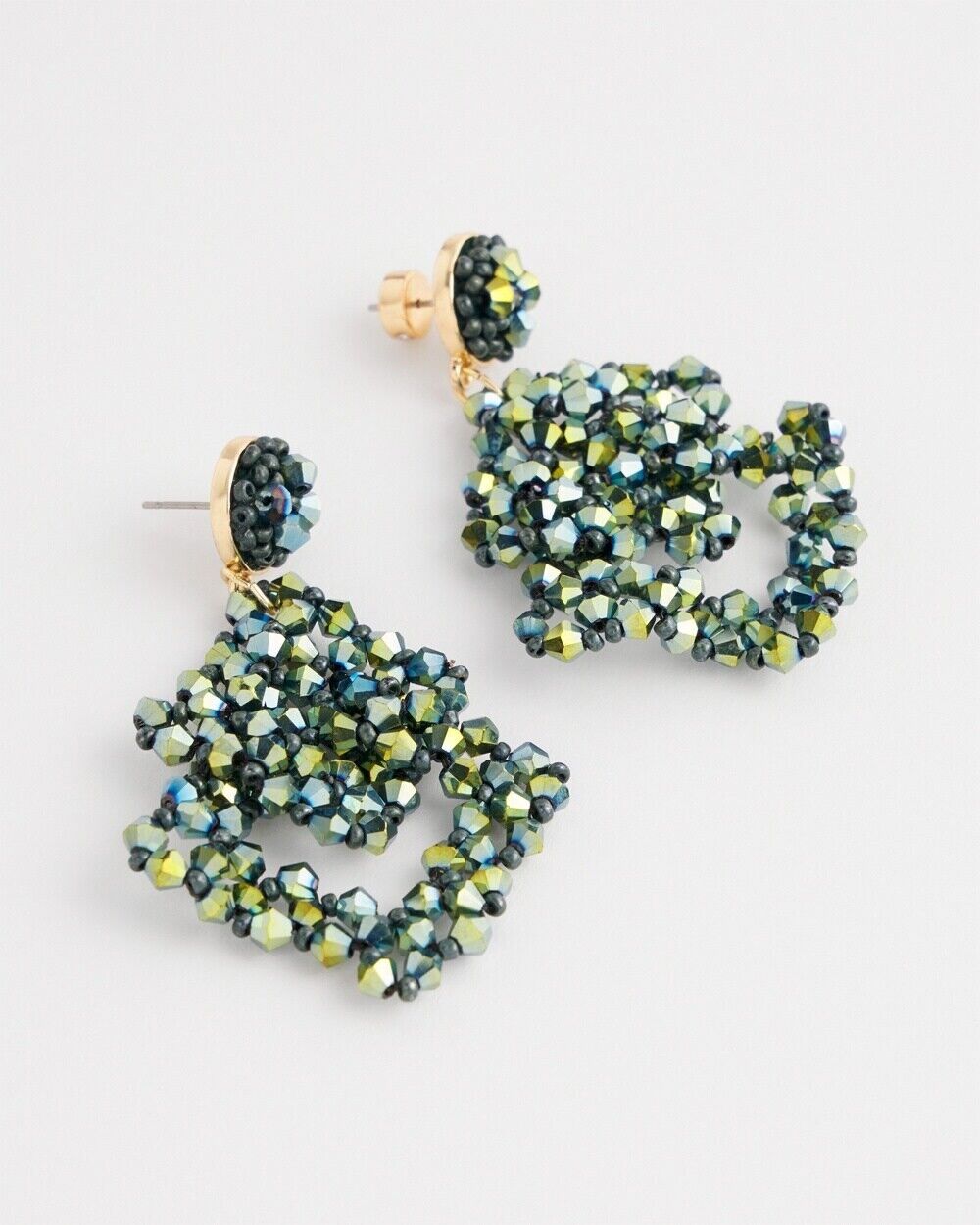 CHICO'S NO DROOP BLUE-GREEN JEWELED DROP EARRINGS