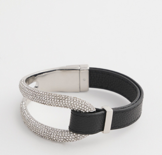 CHICO'S LEATHER PAVE MAGNETIC BRACELET