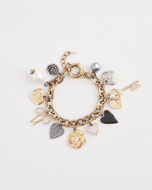 CHICO'S MIXED METAL HEART CHARM BRACELET