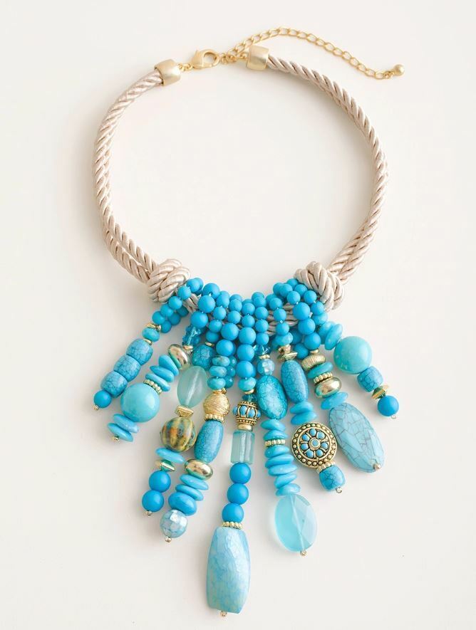 CHICO'S TURQUOISE-HUED ROPE BIB NECKLACE