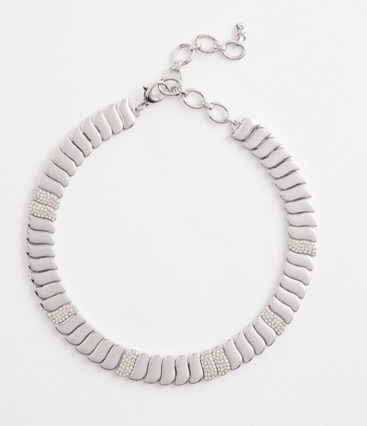 CHICO'S SILVER TONE PAVE COLLAR NECKLACE
