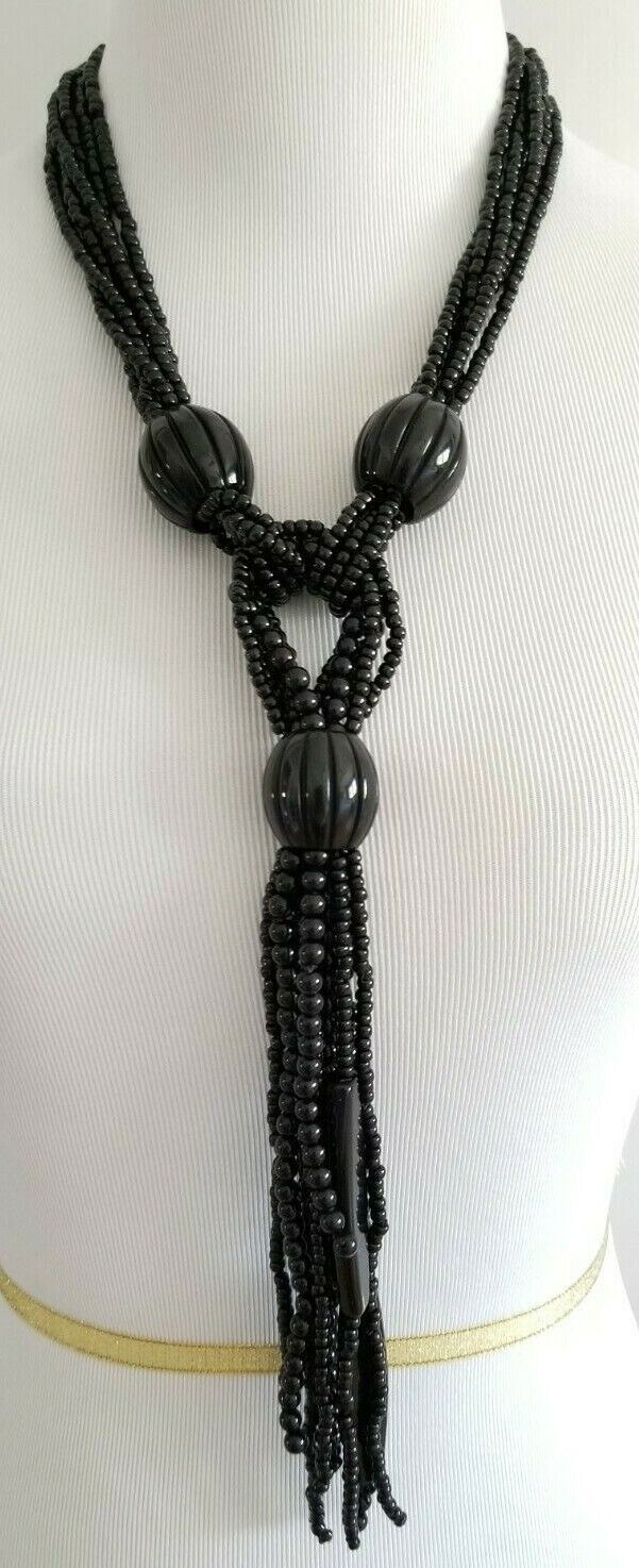 CHICO'S BLACK TASSEL-PENDANT NECKLACE