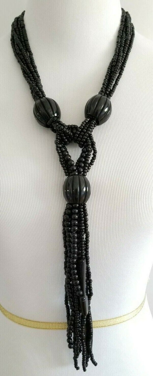 CHICO'S BLACK TASSEL-PENDANT NECKLACE