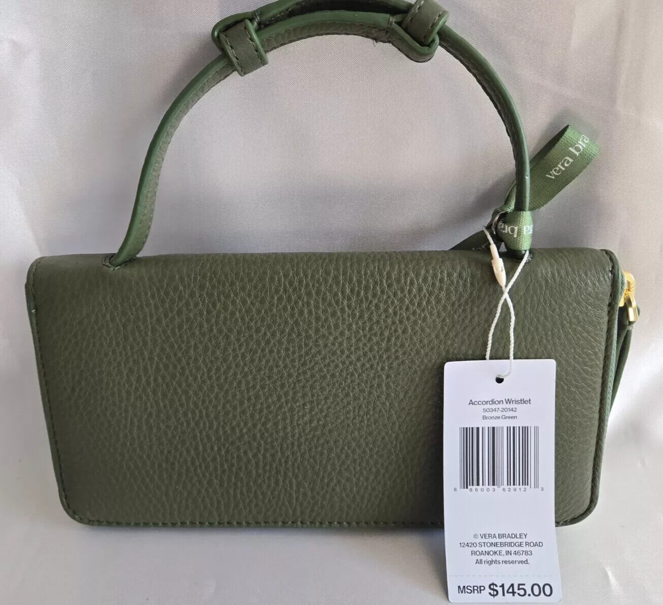 Vera Bradley Accordion, Bronze Green in Leather